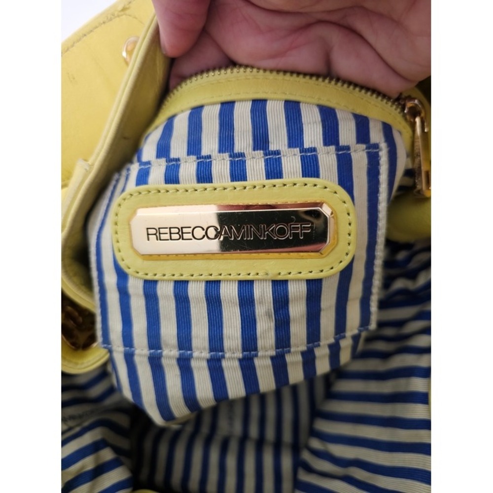 Rebecca Minkoff Devote Tote Leather Hobo Bag Yellow Studded Moto Edgy Y2K Boho ~ - Picture 11 of 11